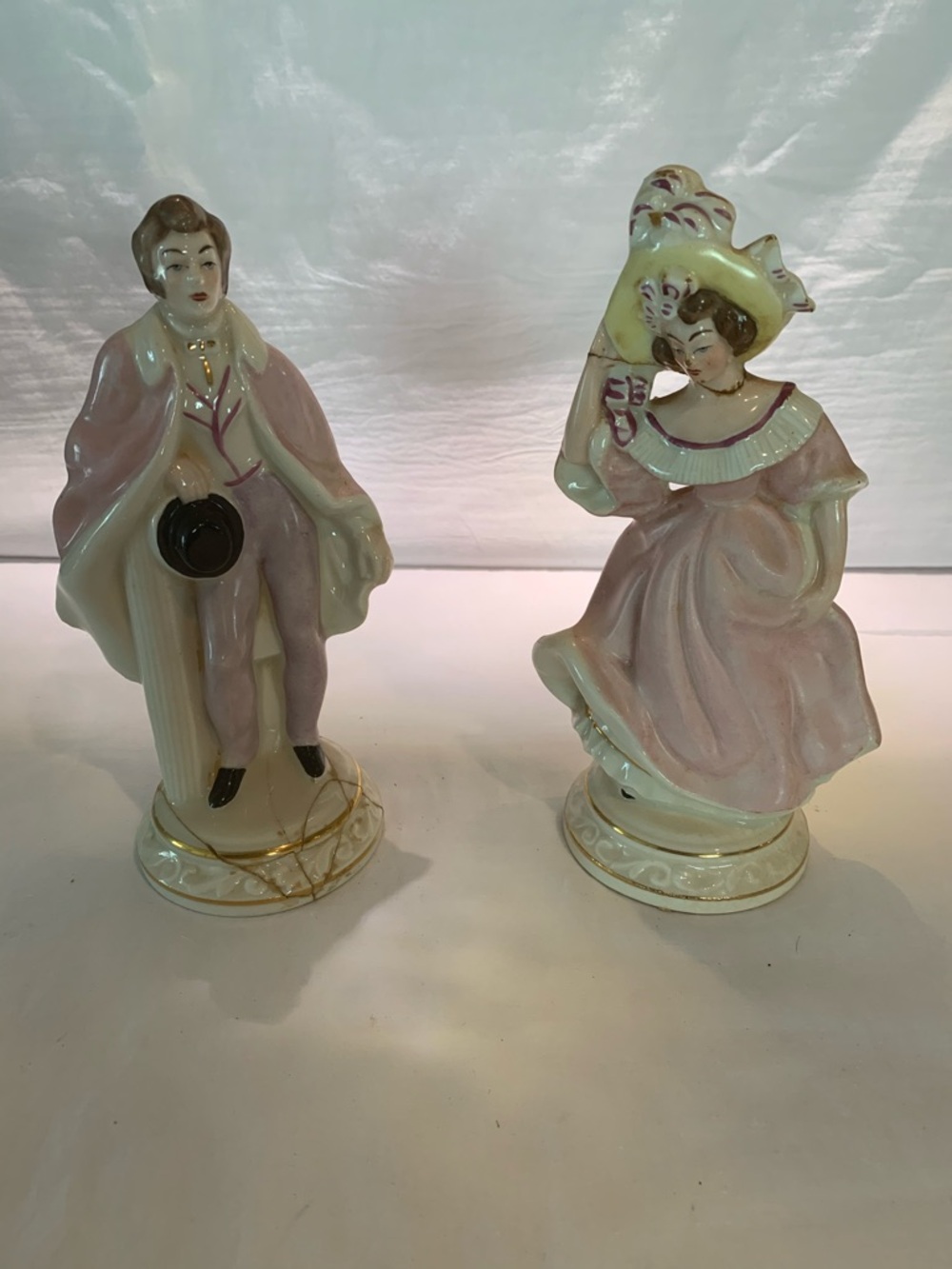 Vintage-Style Pink Porcelain Couple Figurines
